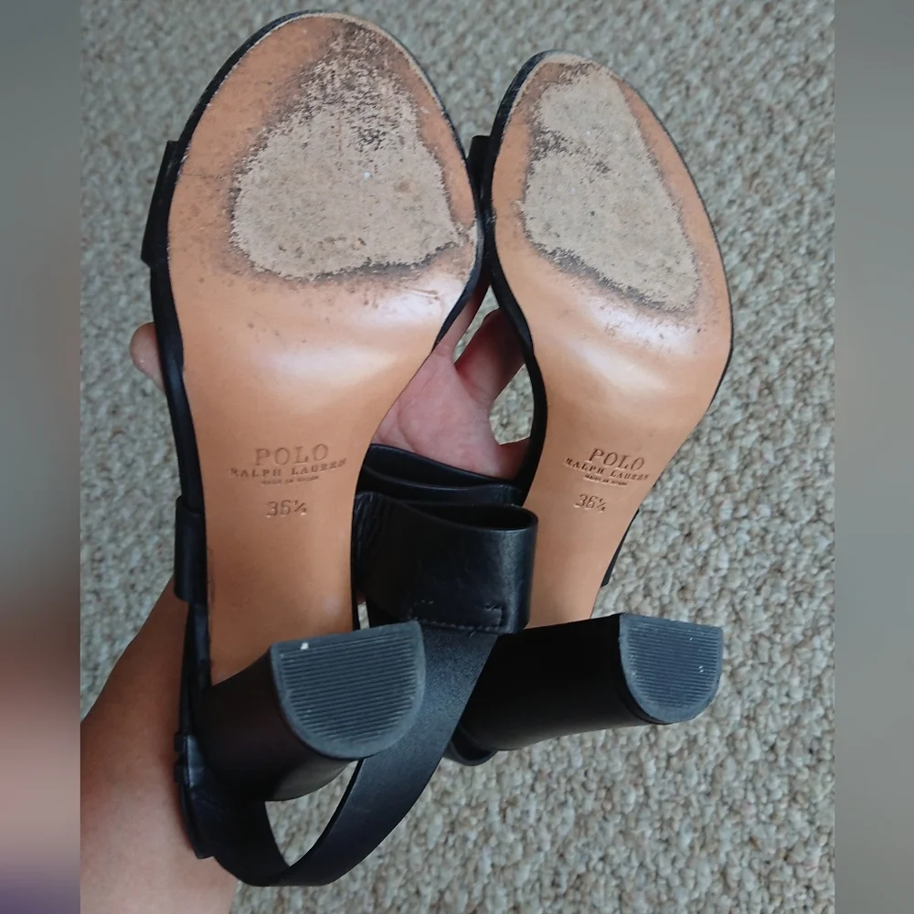 Polo Ralph Lauren Black Strappy full grain leather Sandals size 6.5